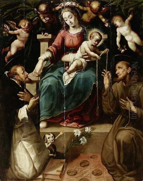 The Madonna And Child Enthroned With Saints Francis Of Assisi And Dominic Oil Painting by Bartolomeo Passarotti