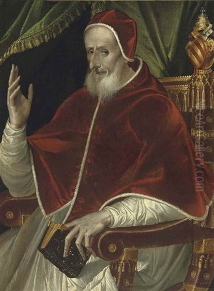 Portrait Of Pope Pius V (1504-1572), Three-quarter-length, Seated, In Benediction Oil Painting by Bartolomeo Passarotti