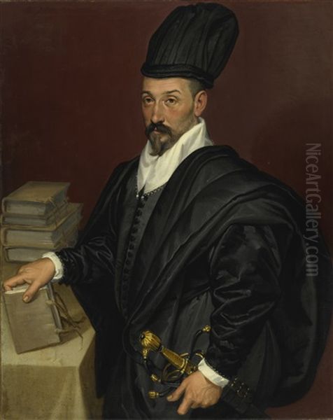 Portrait Of Lope Varona Di Villanahue Of Burgos, Half Length With A Book In His Right Hand Oil Painting by Bartolomeo Passarotti