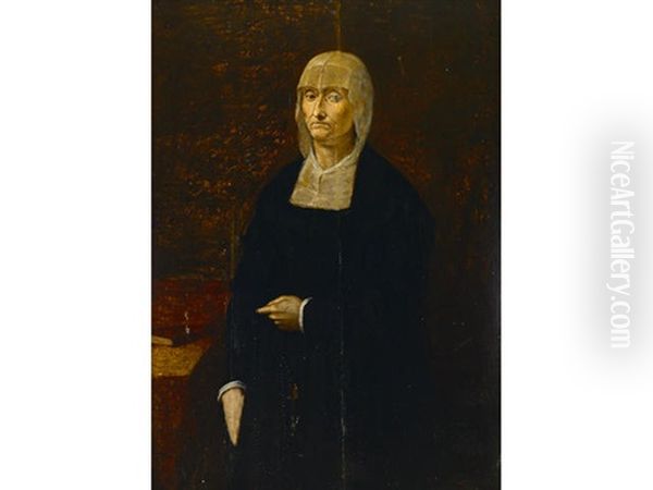 A Portrait Of An Elderly Woman, Three-quarter Length, Standing By A Table Oil Painting by Bartolomeo Passarotti