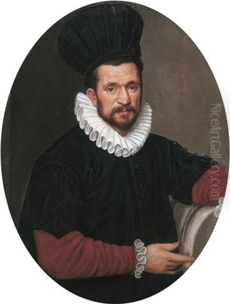 Portrait Of A Gentleman In A White Ruff, Wearing A Black Hat Oil Painting by Bartolomeo Passarotti