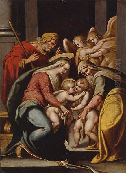 The Holy Family With Saint Elizabeth And The Infant Saint John The Baptist, With Two Angels Oil Painting by Bartolomeo Passarotti