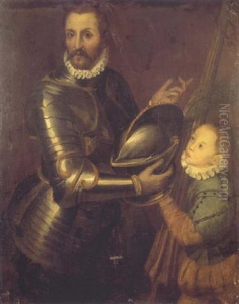 Portrait D'un Gentilhomme En Armure Et De Son Ecuyer Oil Painting by Bartolomeo Passarotti