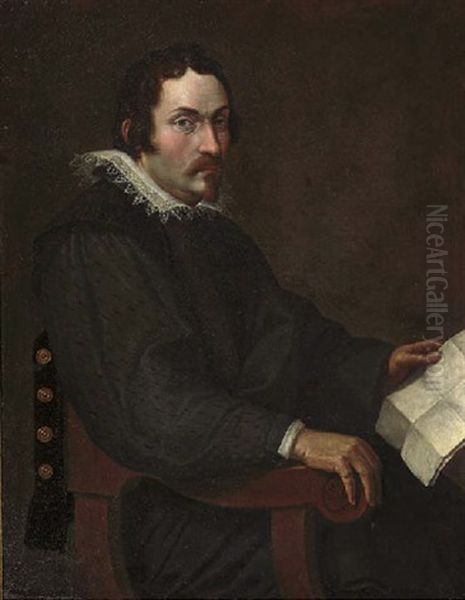 Portrait Of A Gentleman Seated, In A Black Costume With A Lace Collar And Cuffs, A Document In His Left Hand Oil Painting by Bartolomeo Passarotti