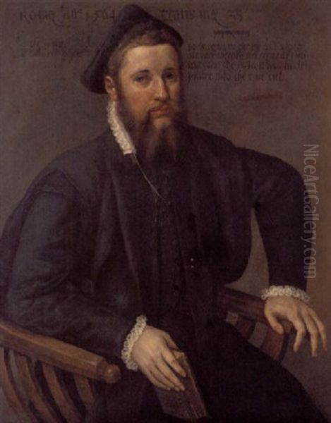 Portrait Of A Jewish Scholar In Black Robes And A Black Hat, A Book In His Hand Oil Painting by Bartolomeo Passarotti