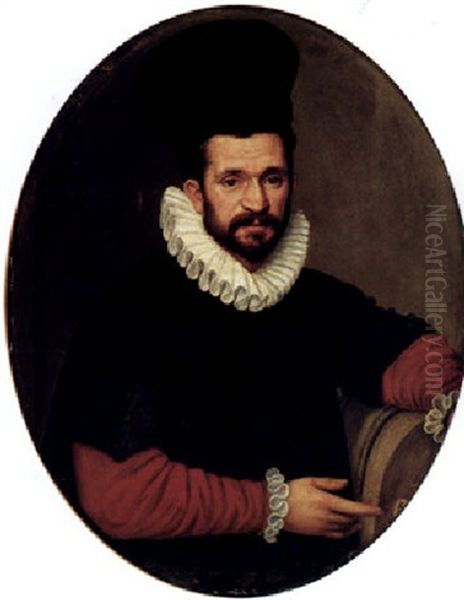 Portrait Of A Man In A White Ruff Collar, Wearing An Elaborate Black Hat Oil Painting by Bartolomeo Passarotti