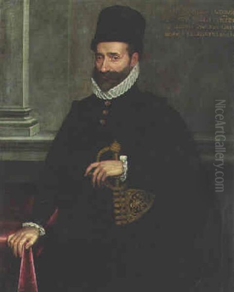 Portrait Of A Gentleman In Black Brocade Costume Oil Painting by Bartolomeo Passarotti