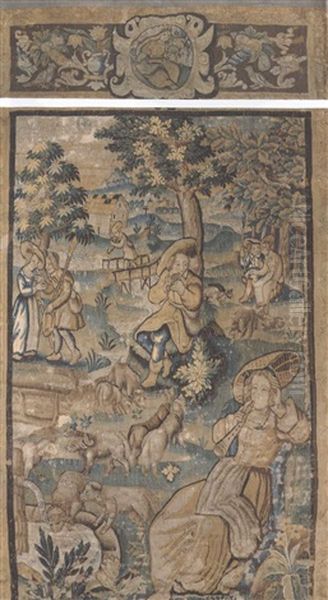 French Literary Narrative Tapestry: A Pastoral Romance Oil Painting by Crispin de Passe the Younger