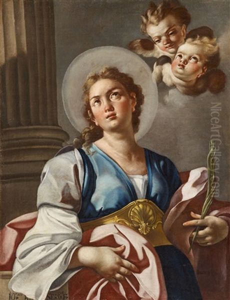 Martyr Surrounded By Angels Oil Painting by Giovanni Battista Passeri