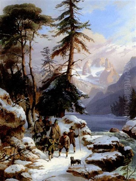 Jager Am Gosausee Oil Painting by Johann Nepomuk Passini