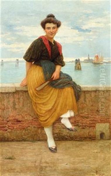 A Venetian Lady Oil Painting by Luigi Pastega