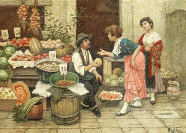 The Fruit Seller Oil Painting by Luigi Pastega