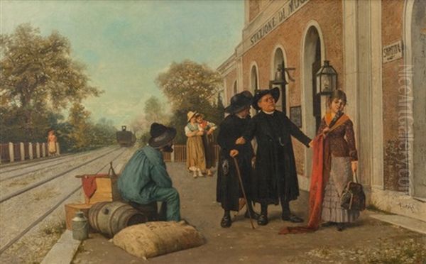 Incident At The Station Oil Painting by Luigi Pastega