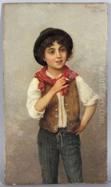 Rauchender Knabe Oil Painting by Luigi Pastega