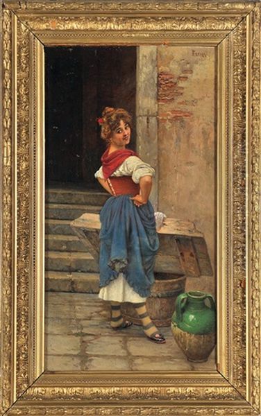 Wascherin Oil Painting by Luigi Pastega