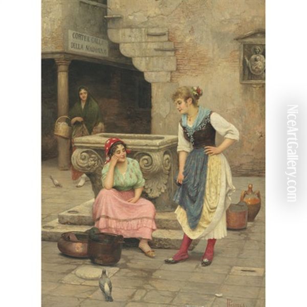 New Red Stockings, Idle Gossips Oil Painting by Luigi Pastega