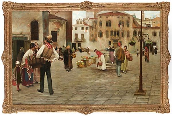 Italienskt Torgmotiv Oil Painting by Luigi Pastega