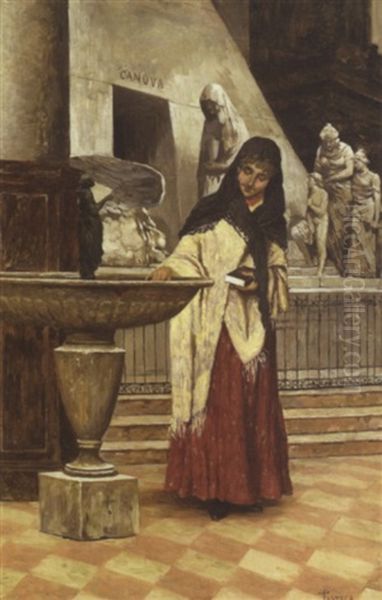 Beauty At Fountain Oil Painting by Luigi Pastega