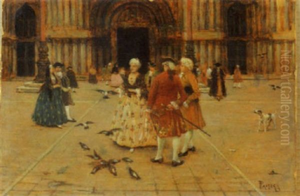 In Costume A Piazza San Marco Oil Painting by Luigi Pastega