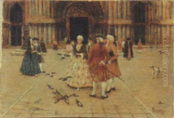 In Costume A Piazza San Marco Oil Painting by Luigi Pastega