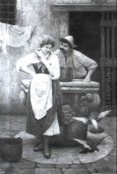 Scene D'interiuer Oil Painting by Luigi Pastega