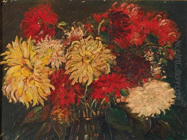 Chrysanthemums In A Vase Oil Painting by Leonid Osipovich Pasternak