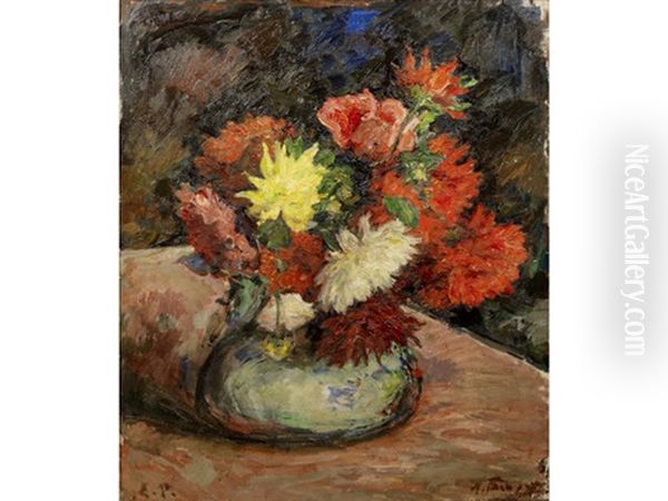 Still Life With Dahlias Oil Painting by Leonid Osipovich Pasternak