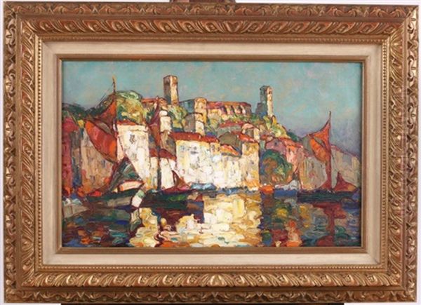 Cannes, Le Port Et Vue Du Suquet Oil Painting by Louis Pastour