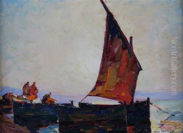 Barques Au Matin Oil Painting by Louis Pastour