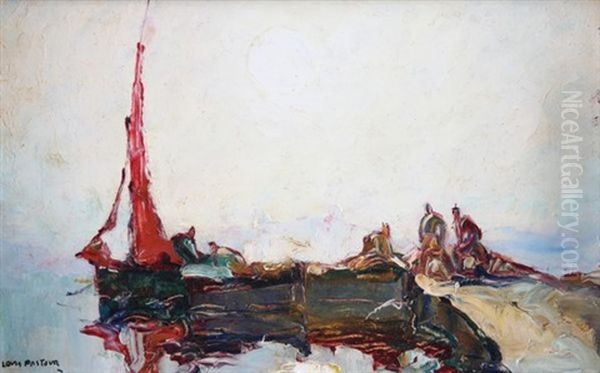 Voile Rouge Sur Le Port Oil Painting by Louis Pastour