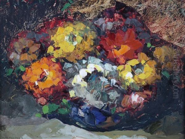 Bouquets De Fleurs (2 Works) Oil Painting by Louis Pastour