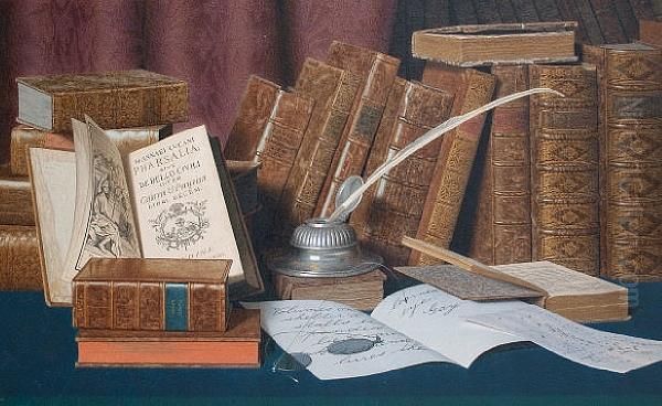 The Bibliophile's Desk Oil Painting by L. Block