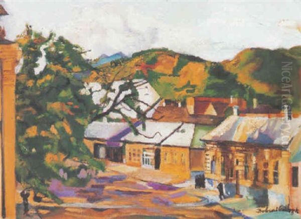 Nagybanyai Ter (square In Nagybanya) Oil Painting by Jenoe Paszk