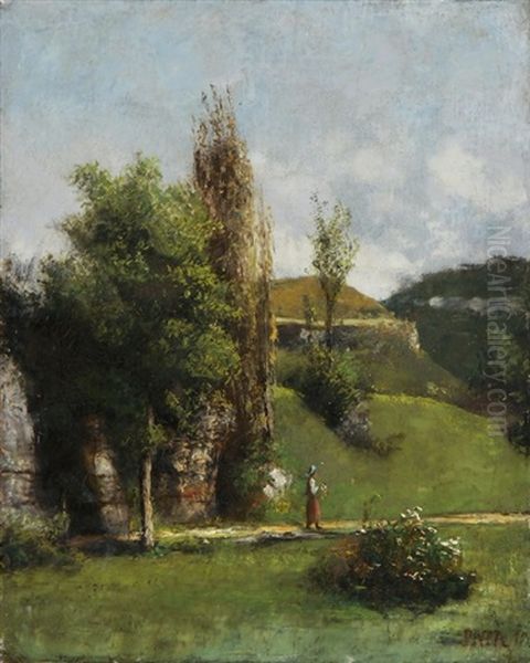 Sommerliche Landschaft Mit Bauernhof Und Baumbestandenen Weg Mit Kind Oil Painting by Cherubino Pata