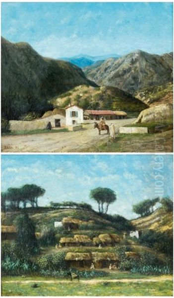 Villa A Flanc De Coteaux En Algerie (+ Vue Des Gorges De La Chiffa; 2 Works) Oil Painting by Cherubino Pata