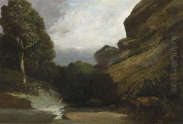 Waldlandschaft Mit Hirsch Oil Painting by Cherubino Pata