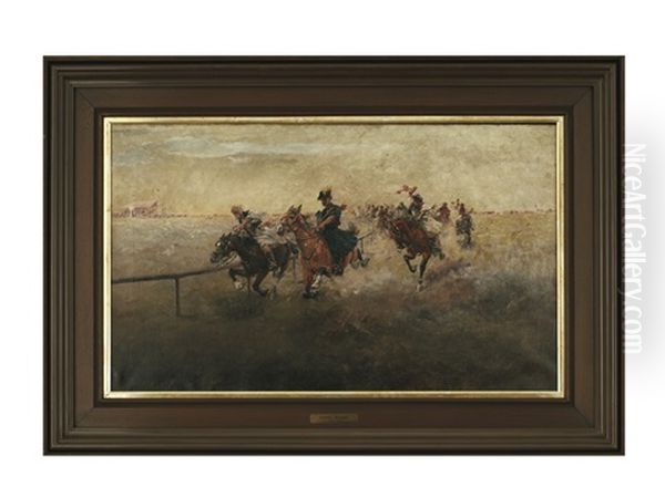 Horse Racing Oil Painting by Laszlo Pataky