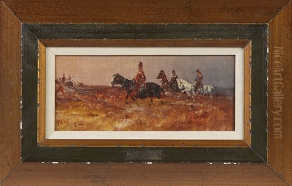 Soldiers On Horseback Oil Painting by Laszlo Pataky