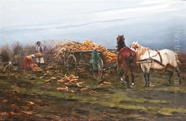 Kukoricaszedok Oil Painting by Laszlo Pataky