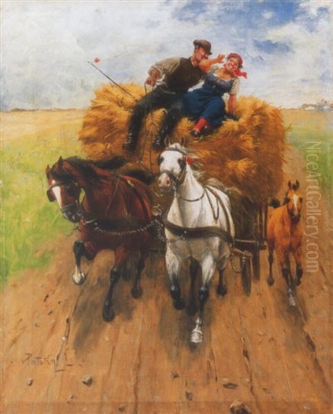 Udvarlas (courting) Oil Painting by Laszlo Pataky