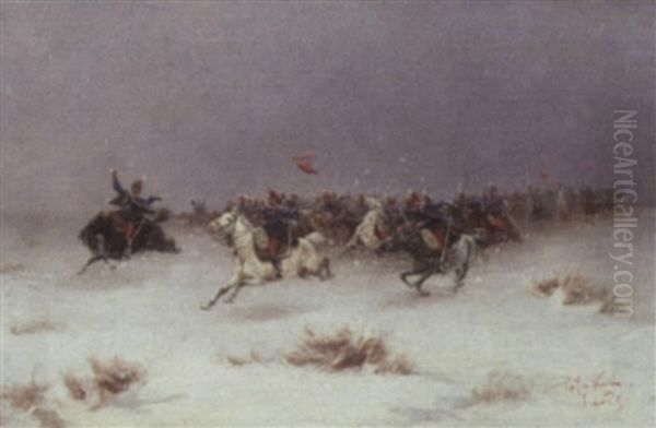 Cavalry Charge Oil Painting by Laszlo Pataky