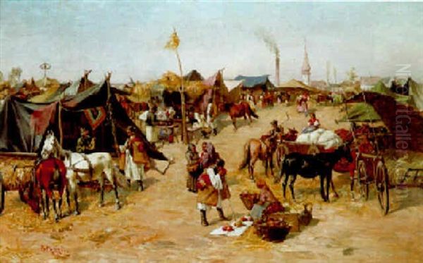 Bauernmarkt In Ungarn Oil Painting by Laszlo Pataky