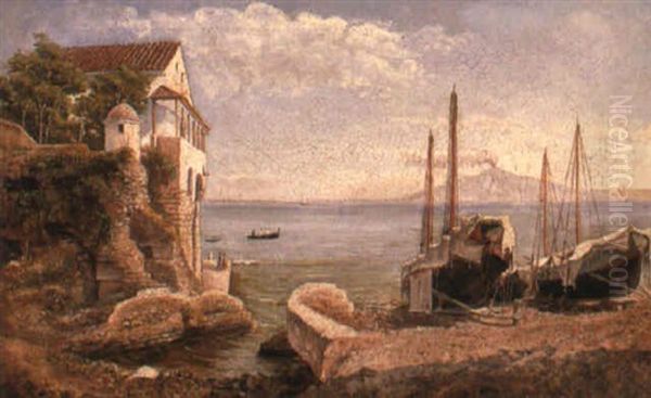 Boats Moored At Sorrento Oil Painting by Giuseppe Patania