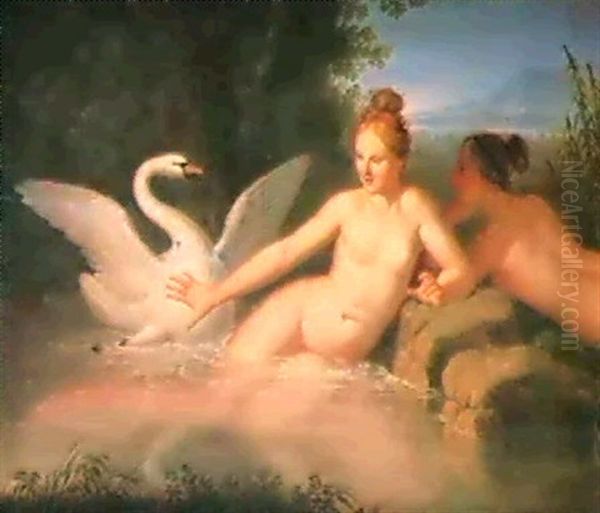 Leda, Il Cigno E Una Ninfa Oil Painting by Giuseppe Patania