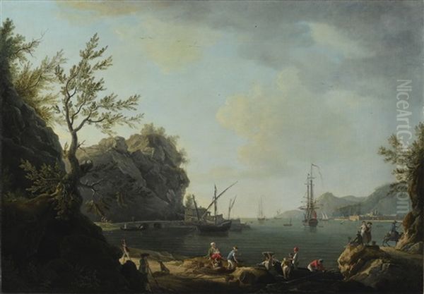 Mediterranean Harbour Scene Oil Painting by Thomas Patch