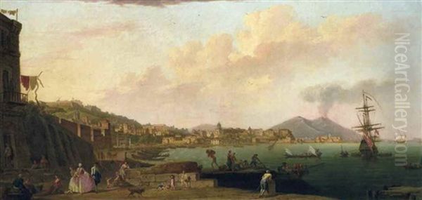 Naples, From Mergellina, With Vesuvius In The Distance Oil Painting by Thomas Patch