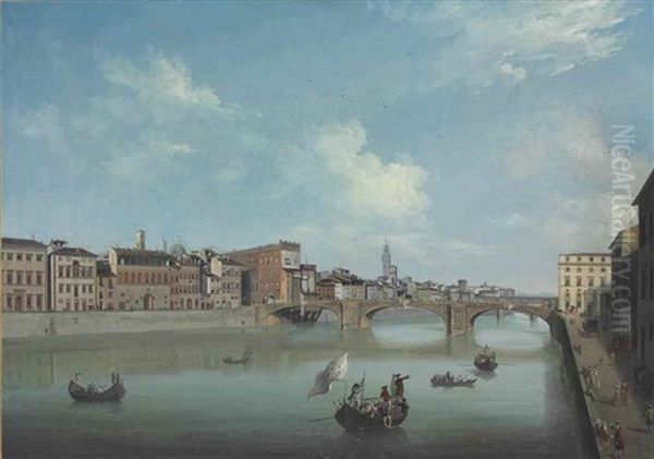 Florence: The Arno With The Ponte Santa Trinita And The Ponte Vecchio Oil Painting by Thomas Patch