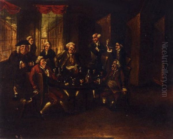 Gentlemen Drinking Wine In Their Club Oil Painting by Thomas Patch