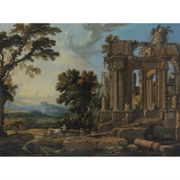 Landscape With Classical Ruins Oil Painting by Pierre Patel