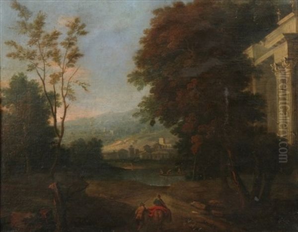 Italianate Landscape With Figures And Ruins Oil Painting by Pierre Patel